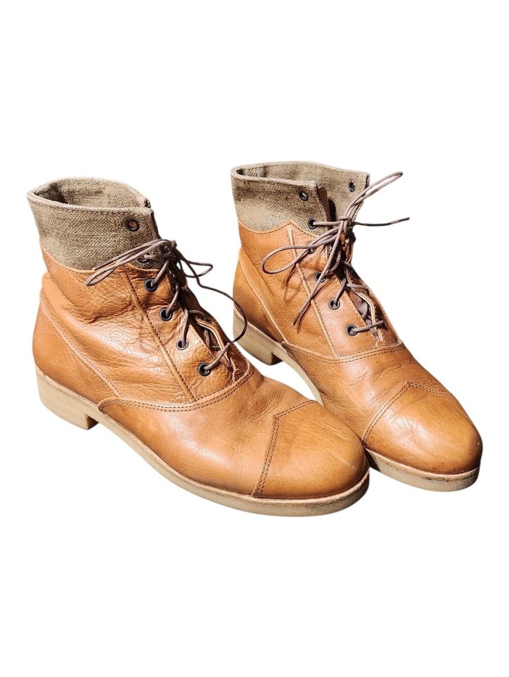 Vintage Banana Republic Travel & Safari Leather & Linen Italy Boots Size 6.5